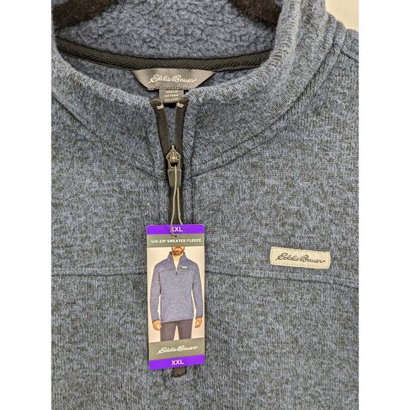 Eddie Bauer Fleece Sweater XXL Heather Navy Classic Fit High Neck 1/4 Zip Staple - Picture 4 of 12